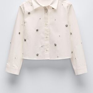 Zara Cream Textured Button Down Shirt
